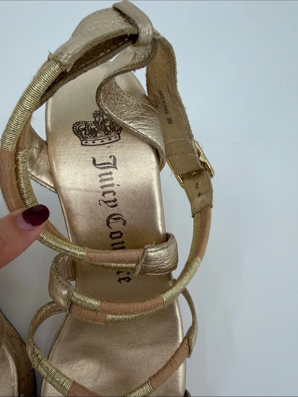Juicy Couture Metallic Gold Cork Wedge Sandals - Women's Strappy Wedges